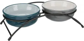 Set tasa qeramike për qen dhe mace Trixie, 0.25L, me mbajtëse metalike, i zi