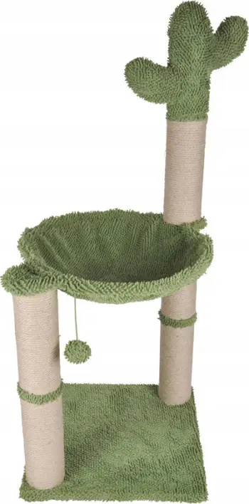 Pemë gërvishtëse për mace Love Story Cactus, me hamak dhe lodër, 40x40x96cm, e gjelbër