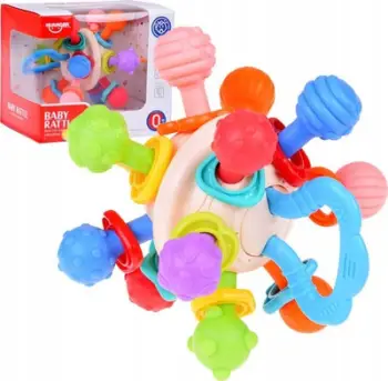 Lodër dhëmbëzimi Huanger Baby Rattle, formë sferike, tekstura të ndryshme, shumëngjyrëshe