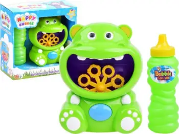 Lodër makina flluskash Soap Bubbles Hippo ZA3073, me solucion, jeshile