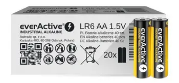 Bateri alkaline EverActive Industrial AA LR6, 1.5V, 40 copë, e zezë