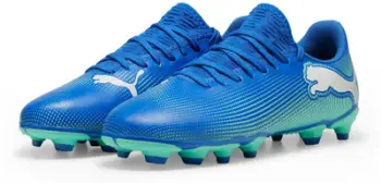 Këpucë futbolli fëmijësh Puma Future 7 Play FG AG Jr 107949 01, për fushë natyrale dhe sintetike, blu