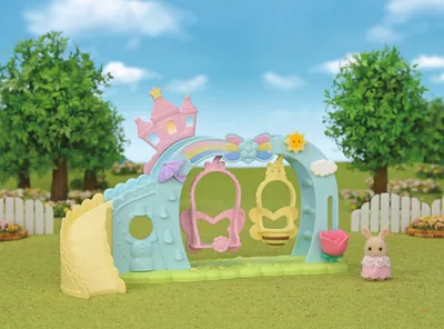 Set lodrash Sylvanian Families 5745 Nursery Swing, playset për shtëpi kukullash, me figurë bebe Milk Rabbit, shumëngjyrësh - 4