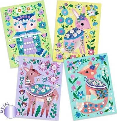Set kreativ me fletë metalike Djeco Pretty Wood, 4 tablo, për fëmijë 6 10 vjeç, shumëngjyrësh - 2