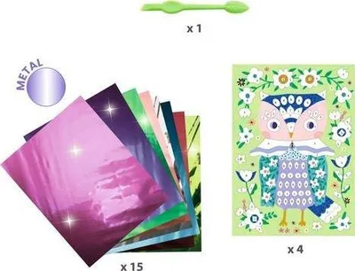 Set kreativ me fletë metalike Djeco Pretty Wood, 4 tablo, për fëmijë 6 10 vjeç, shumëngjyrësh - 4