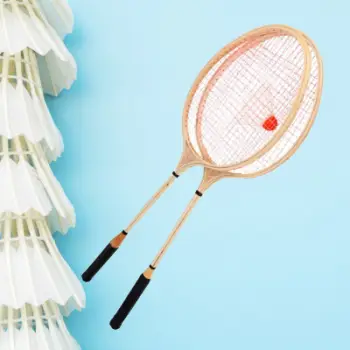 Set badminton Dromader Wooden 02631, 2 raketa druri, me kokë topthi, natyral