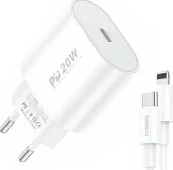Karikues i shpejtë Foneng EU39, 20W PD 3.0, USB C në Lightning, i bardhë