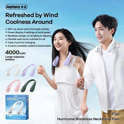 Ventilator për qafë Remax F30, pa fletë, bateri 4000mAh, blu - 2