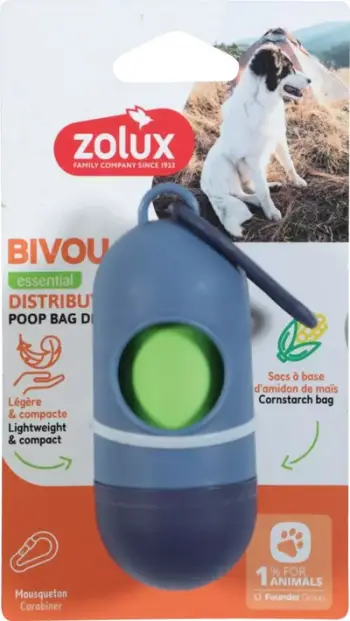 Dispanser për qese mbeturinash për qen Zolux Bivouak, karabinë varëse, kompakt, i gjelbër