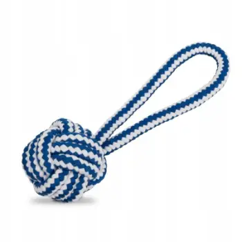 Lodër për qen me litar dhe top, 6.5 x 20 cm, bardh e blu