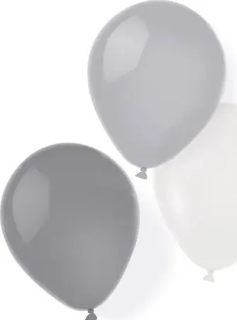 Balona Amscan Latex, 25.4 cm, set 8 copë, argjendtë dhe të bardha