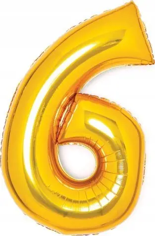Balonë dekorativ me helium Number 6, 46x66cm, folie, i artë