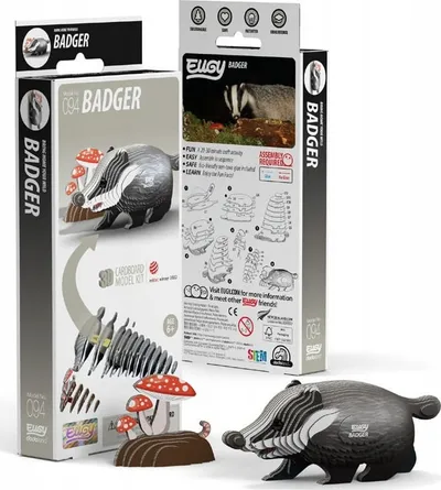 Puzzle 3D Eugy Badger, 35 copë, karton ekologjik, shumëngjyrësh - 2