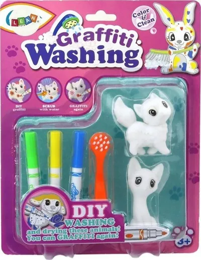 Set kreativ për pikturim kotele Leantoys Graffiti Washing, 2 copë, me markera, i bardhë - 3