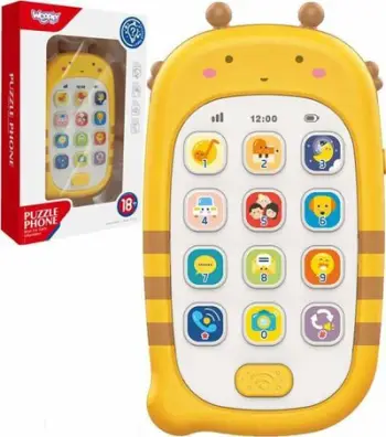Lodër telefon interaktiv Woopie Puzzle Phone, tinguj dhe melodi, me diktafon, i verdhë