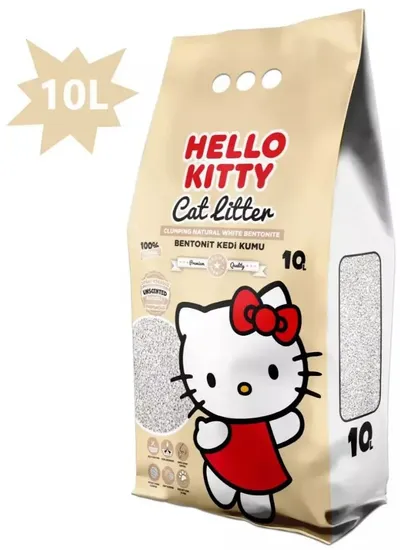 Rërë higjienike për mace Hello Kitty Bentonit, 10L, pa aromë, e bardhë natyrale - 1