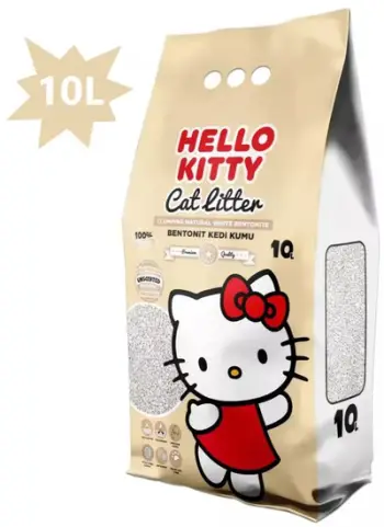 Rërë higjienike për mace Hello Kitty Bentonit, 10L, pa aromë, e bardhë natyrale