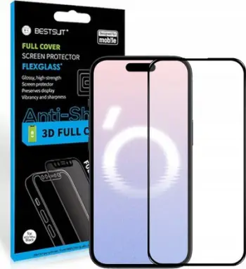 Xham mbrojtës Bestsuit Hybrid Glass 5D Full Glue për iPhone 16, fleksibël, i zi