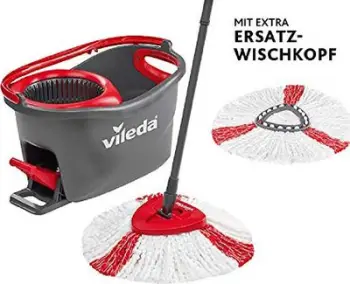 Set mop me kovë Vileda Turbo 158572, sistem rrotullues, me kokë rezervë, i kuq gri