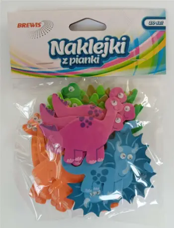 Stikera shkumë Brewis Foam Stickers Dinosaurs, 20 copë, dinosaurus shumëngjyrësh