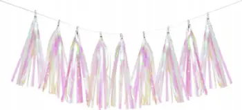 Girlandë dekorative party, 200 cm, tassela folie iridescente, ngjyra pastel