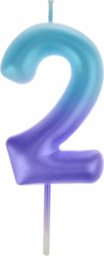 Qiri dekorativ PartyTime Candle 2, numri 2, 6cm, ombre shumëngjyrësh