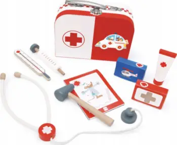 Set lodër doktoreshe Scratch Europe Doctor’s Case, vegla druri, me çantë, e bardhë e kuqe