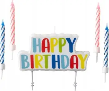 Set qirinjsh Happy Birthday, 4 copë, për tortë, shumëngjyrëshe