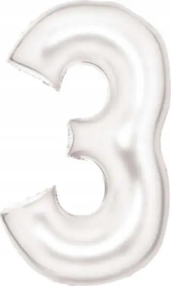 Balonë folie dekorative numër 3, 86cm, e bardhë satin