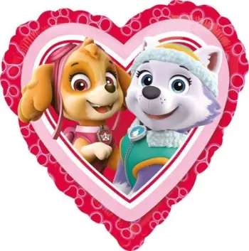 Balon zemër folie PAW Patrol Love Girl, 43cm, shumëngjyrëshe