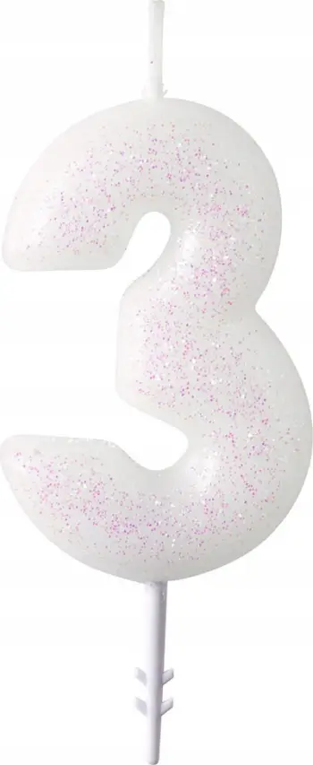 Qiri dekorativ për tortë Number Candle 3 M Shiny, numri 3, me shkëlqim, ngjyrë metalike