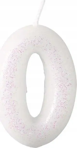 Qiri për tortë Amscan Glittered Number 0, 6.5 cm, i bardhë me shkëlqim