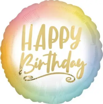 Balonë dekorative Ombre Happy Birthday, 17", folie, ngjyrë ombre me të artë