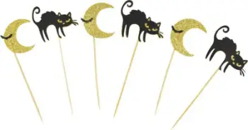 Dekor tortash Arpex Cake Toppers Cats, set 5 copë, mace dhe hënë, e zezë me shkëlqim