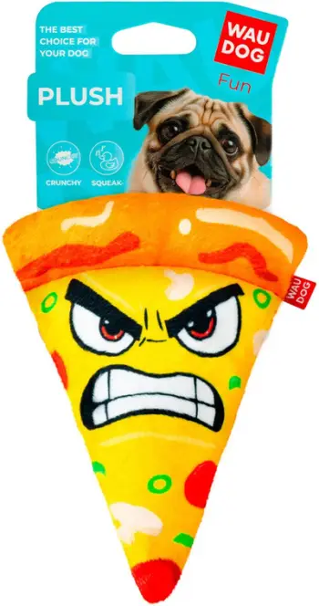 Lodër për qen WAUDOG Fun Plush Pizza, pelush me fishkëllimë, 16 x 23 cm, shumëngjyrëshe