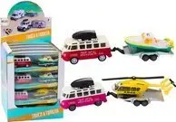 Lodër makinë off road Metal Drive me rimorkio dhe varkë ose helikopter, mekanizëm me fërkim, metalike, shumëngjyrëshe