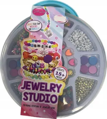 Set lodër bizhuterish Jewelry Studio, 15+ pjesë, me rruaza dhe fije, shumëngjyrësh