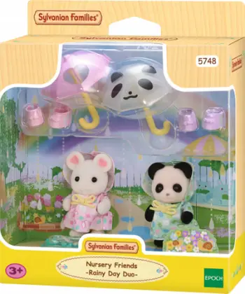 Set lodrash Sylvanian Families Nursery Friends Rainy Day Duo, figurina bebe, shumëngjyrëshe