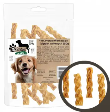 Shujtë për qen Mr. Pretzel Maced Braid, nga tendina viçi, 250g