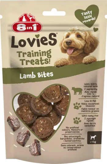 Shujta trajnimi për qen 8in1 Lovies Lamb Bites, qengj me oriz, 90g
