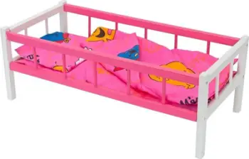 Shtrat kukulle Baczek Pink Crib, dru ekologjik, me set shtrojesh, rozë
