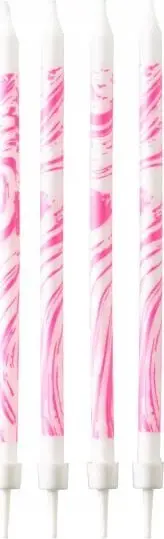 Kandila për ditëlindje Party 12 Candles Birthday Marbled Pink, 12 copë, 12 cm, rozë mermeri
