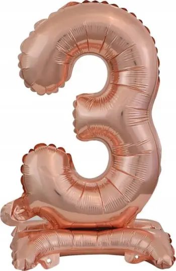 Balonë mini folie numër 3 me bazë, 22x40cm, rozë gold