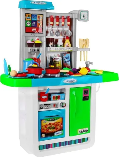 Kuzhinë lodër Ramiz Kitchen My Little Chef, me sobë interaktive, rubinet me ujë, blu jeshile - 4