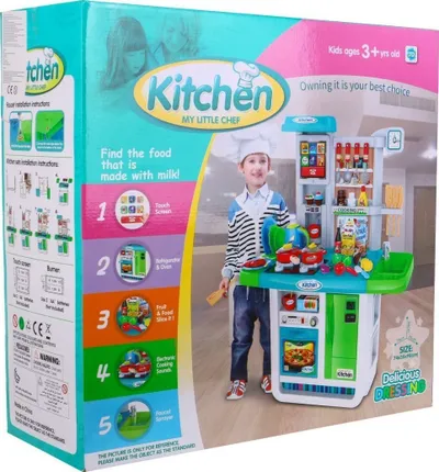 Kuzhinë lodër Ramiz Kitchen My Little Chef, me sobë interaktive, rubinet me ujë, blu jeshile - 9