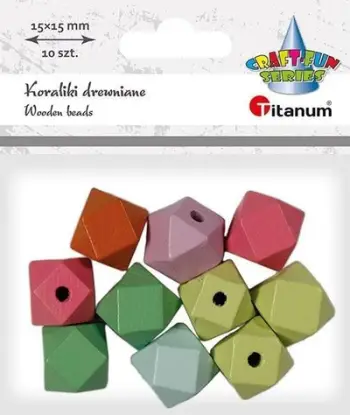 Rruaza druri Titanum Wooden Beads, kube 15x15mm, set 10 copë, shumëngjyrëshe