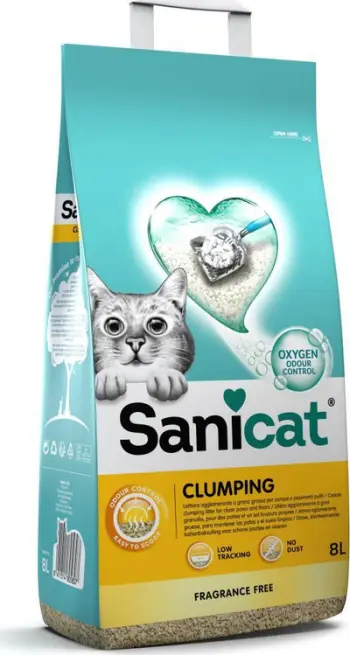 Rërë higjienike për mace Sanicat Clumping Unscented, 8L, pa aromë