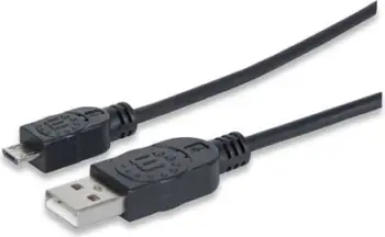 Kabllo USB MANHATTAN 393874, USB 2.0 AM në Micro B, 1m, e zezë