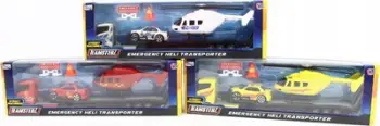 Set lodrash Teamsterz Emergency Heli Transporter, kamion helikopter makinë, për fëmijë, shumëngjyrësh