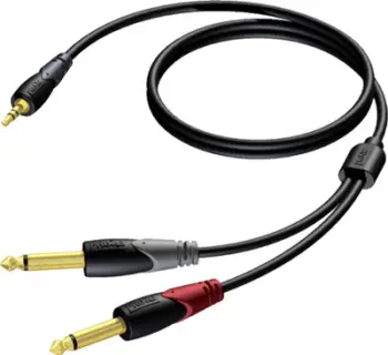 Kabllo audio Procab CLA713, Jack 3.5mm në 2x Jack 6.3mm, 3m, e zezë
